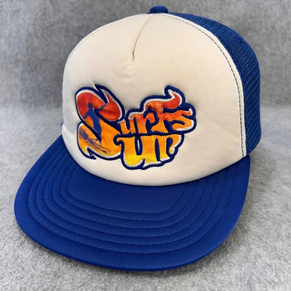 Surfs Up Youth Blue White Unbranded Trucker Hat Snapback Mesh Surf Graphic 4-16